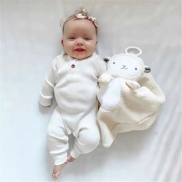 

newborn baby girls boys romper solid ribbed long sleeve jumpsuit cotton infant clothes outfits, Blue