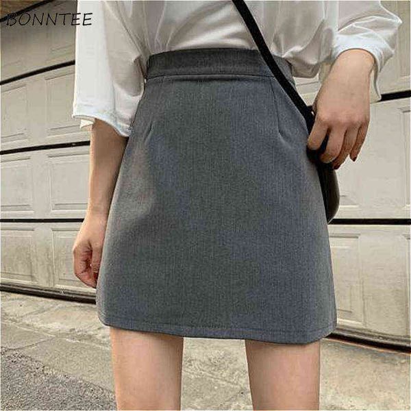 

skirts women solid all-match mini teenagers fashion lady empire popular charm preppy temperament ulzzang simple casual gray new y220426, Black