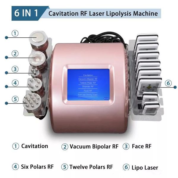 Lipolaser Cavitação do corpo RF Slimming Machine Remoção de celulite Ultrassônica 40k Equipamento de elevação de face Dispositivo de radiofrequência 5 em 1 Gordura Remova o tipo portátil do sistema