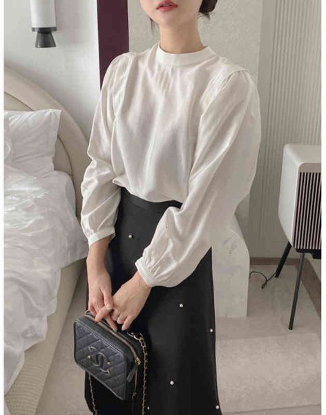 

women's knits tees spring south korea dongdamen temperament solid color loose lantern sleeve long sleeve shirt ndo8, White