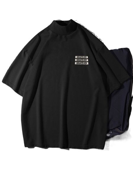 

men letter embroidery mock neck tee c4um#, White;black