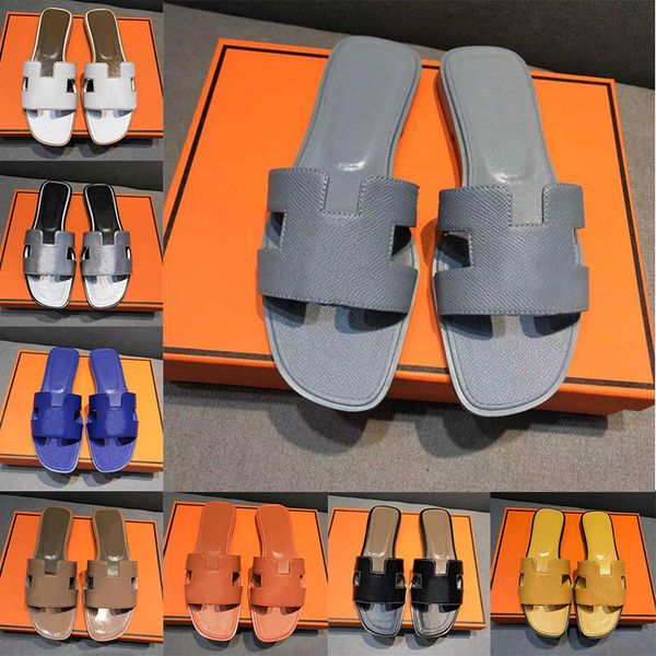 

designer oran slippers summer beach shoes chypre h sandal women lady fashion flat loafers slides genuine leather brow yellow green white wed, White;red