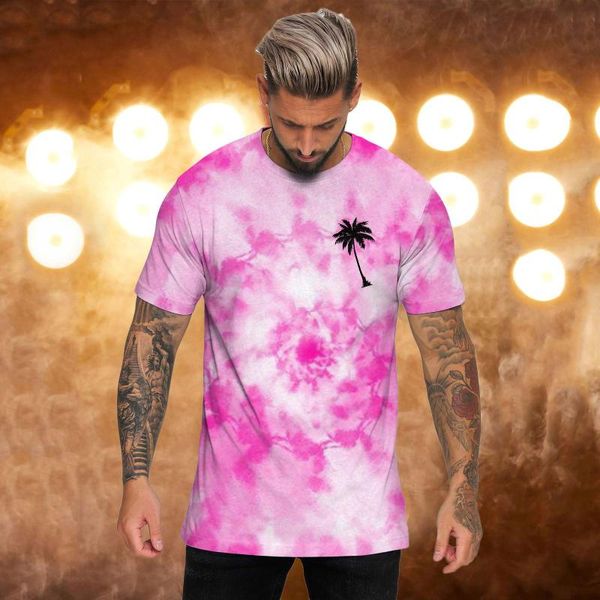 Herren T-Shirts Weißer Kragen Langarm Herren Sommer Hawaii Strand Lässig Sport Batik Rundhals T-Shirt Tops Taillierte HemdenHerren