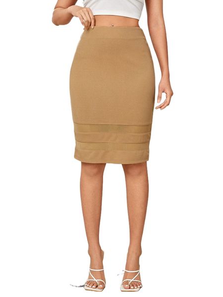 

tall solid mesh insert body skirt v7xj#, Black