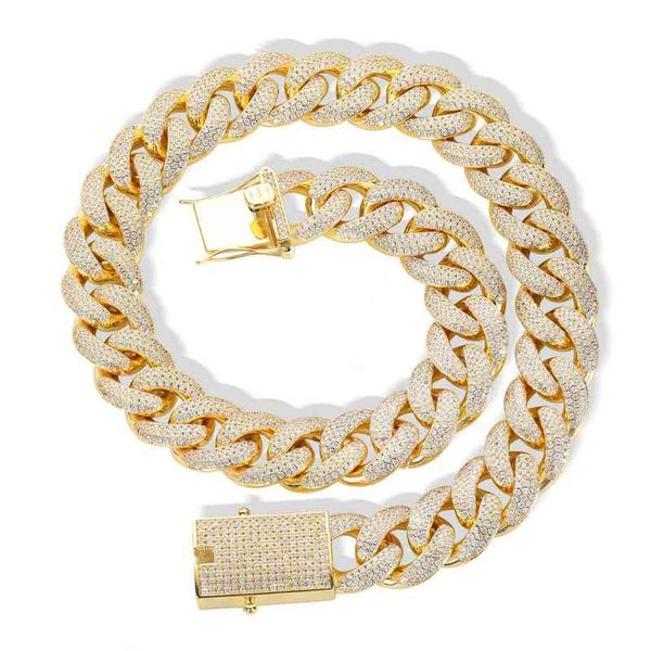 

2022 hip hop 18mm copper iced out gold plated three-row diamond cuban chain necklace for men, Silver