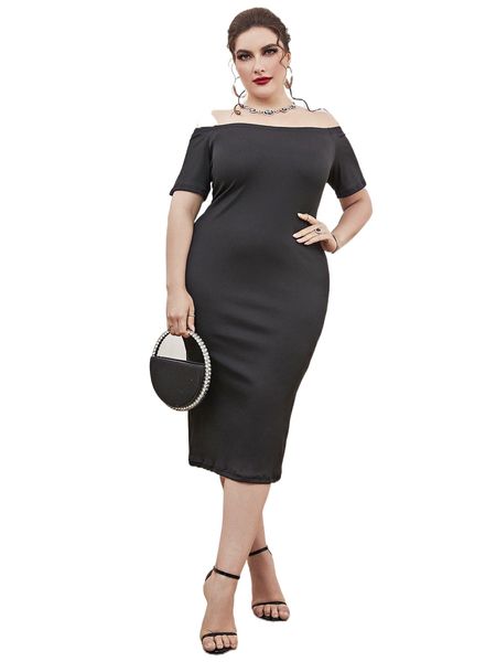 

plus solid off the shoulder dress a4pe#, Black