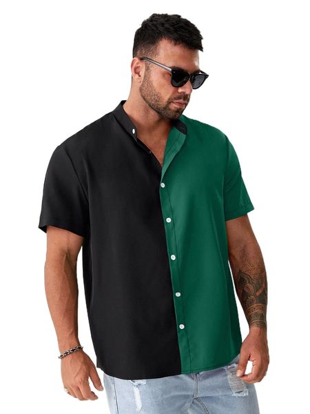 

extended sizes men color block shirt 491r#, White;black