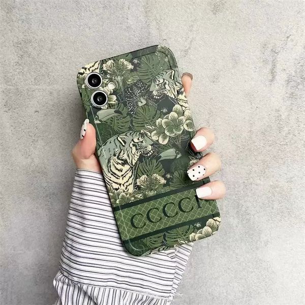 Caso de designer de designer florestal verde Carta clássica Moda Moda Os telefones à prova de choques casos de alta qualidade para iPhone 14 12 13 Pro Max 7 8 Plus