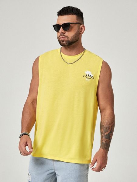 

extended sizes men palm tree & letter graphic tank x4tr#, White;black