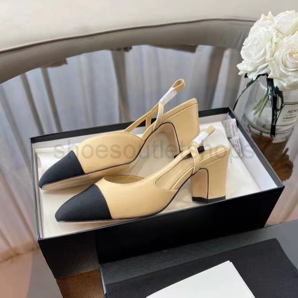 

classic designer sandals womens wedding dress shoes summer thick heels fashion round head slides 100% leather platform office, Black