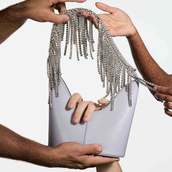 

evening bags super 2022 new summer crystal rhinestone ladies hand bag tassel embellished zipper shoulder designer handbags 220513