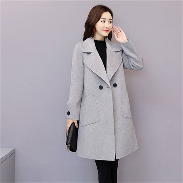 

elegant long winter woolen coat women women winter warm wool slim coat lj201110, Black