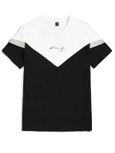 

men letter & chevron print tee b5xp#, White;black