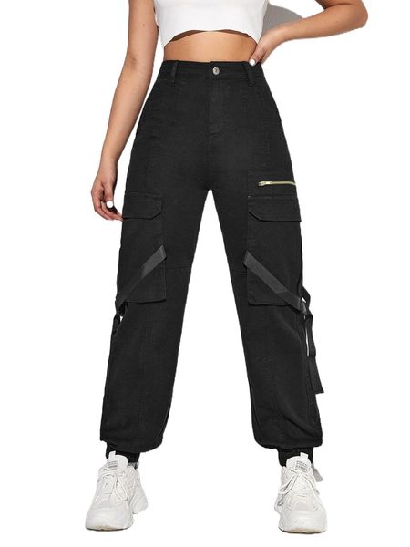

zipper fly flap pocket push buckle detail jeans y63j#, Blue