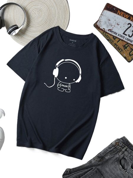 

men cartoon and letter graphic tee 89ay#, White;black