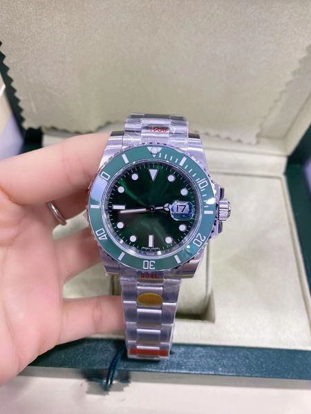 

movement mens watches 40mm automatic mechanical watch full stainless steel sliding clasp green ceramic sapphire wristwatches super luminous, Slivery;brown