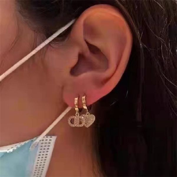 

fine jewellery ornament charm earring letter asymmetric love full diamond earrings temperament simple earrings s925 silver needle earrings f, Golden