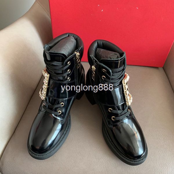 

boots high end quality autumn and winter women's shoes square buckle short boots high heels bare leather thick heel martin, Black