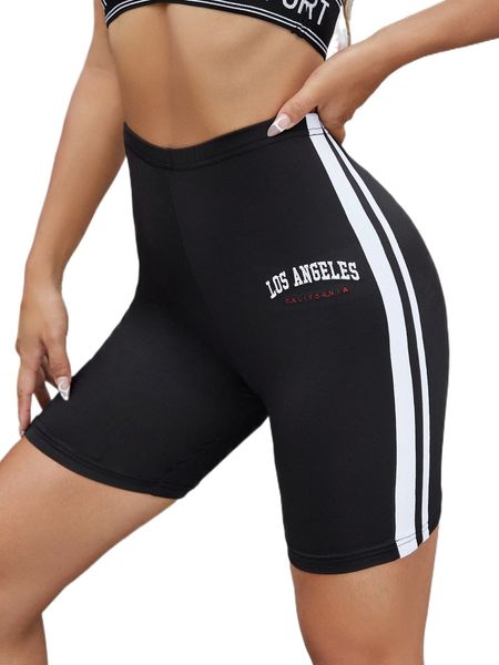 

letter embroidery striped side seam biker shorts t7nt#, White;black