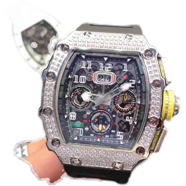

watches wristwatch luxury richa milles designer rm1103 men's fully automatic mechanical watch diamond inlaid calendar personalized fash, Slivery;golden