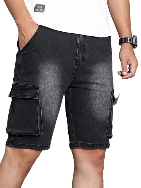 

men bleach wash flap pocket bermuda denim shorts b513#, White;black