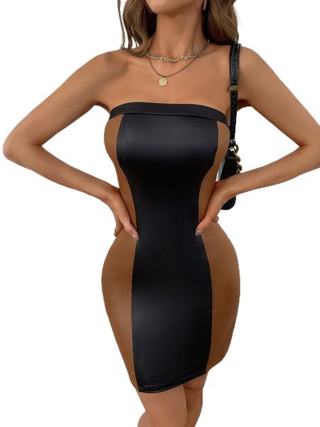 

two tone tube bodycon dress g6lk#, Black;gray