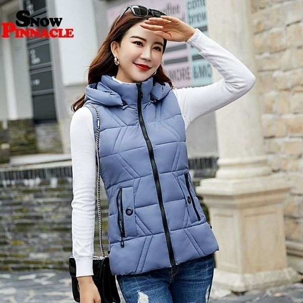

women vest for autumn winter solid sleeveless waistcoat vest parkas coat casual thicken hooded warm snow vest jacket 201031, Black;white