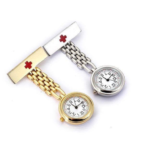 

t-type nurse watches alloy gold numeral brooch hang clock chest pandent doctor medical quartz watch for men women, Slivery;golden