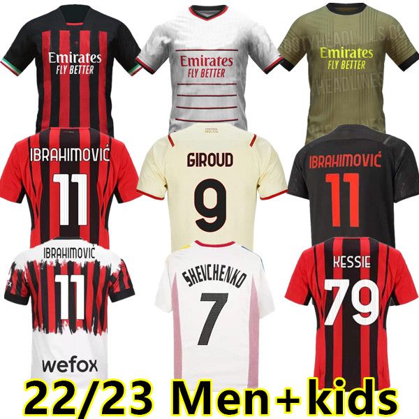 

fans player 21 22 23 giroud soccer jersey ibrahimovic kessie football shirt 2021 2022 tonali rebic camiseta de futbol theo brahim r.leao fou, Black;yellow