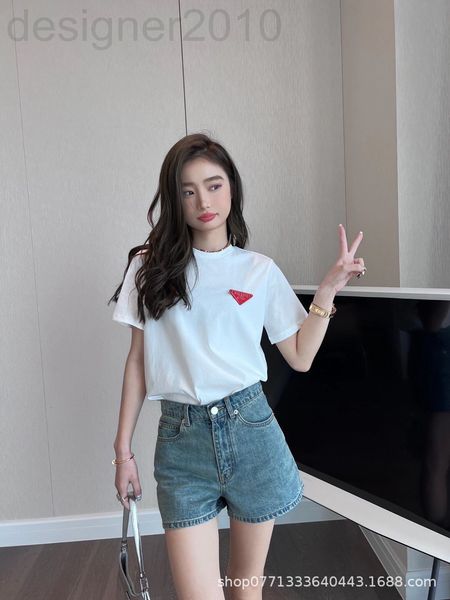 

women's t-shirt designer chaopai 22ss early spring p new pin triangle simple short sleeve men and women lovers loose versatile t-shirt, White