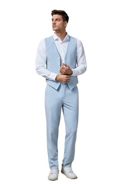 

men solid blazer vest & suit pants without shirt f7hy#, White;black