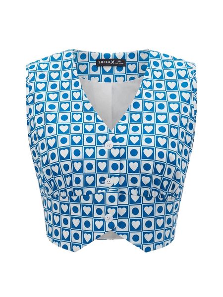 

x tartagain heart & geo print sleeveless blouse 78t5#, White