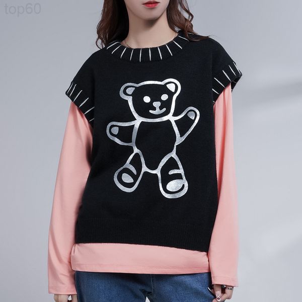 

women's tracksuits designer []western style leisure fashion suit female autumn and winter new korean t-shirt sweater cartoon vest two-p, Gray