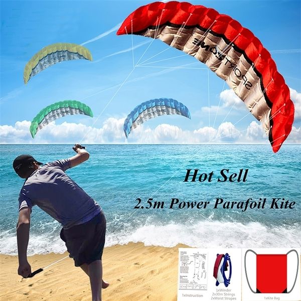 Alta qualidade de 25m Linha dupla 4 Cores parafoil Parachute Sports Beach Kite Easy To Fly Factory Outlet 220621