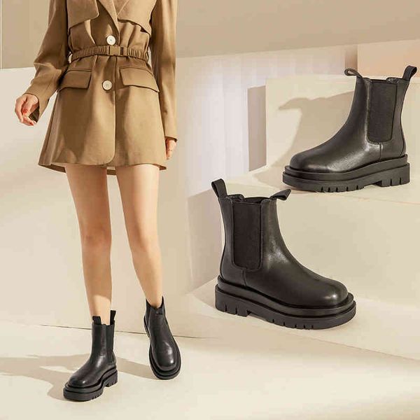 

boots chimney boots women autumn and winter chelsea short leather martin women's versatile english style, Black