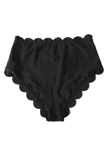 

plain scallop trim high waisted bikini bottom 420g#, White;black