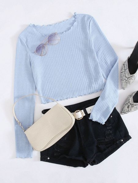 

lettuce trim rib-knit tee c28w#, White