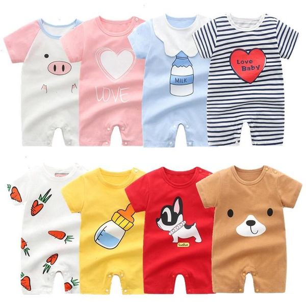

newborn baby clothes summer boys amp girls romper short sleeve home wear cotton o-neck cartoon pajamas infant costume, Blue