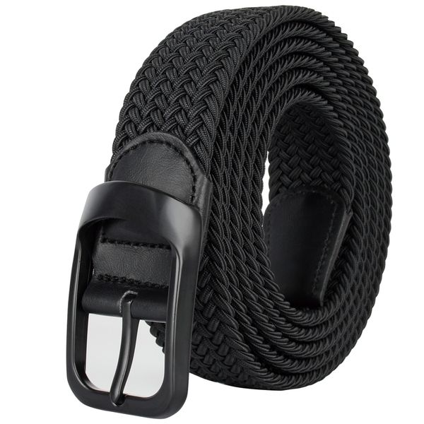 

drizzte plus size 100-190cm 190cm 63'' 67'' 71'' long black braided elastic stretch belt mens metal buckle for, Black;brown