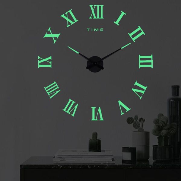 Wanduhren, 3D-Stanzfreie, leuchtende Uhr, fluoreszierend im Dunkeln, Heimdekoration, Dekoration, selbstklebende ClockWall