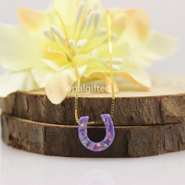 

pendant necklaces 1pc/lot op38 purple 10mm horse shoes opal synthetic necklace price hshoe necklacependant, Silver