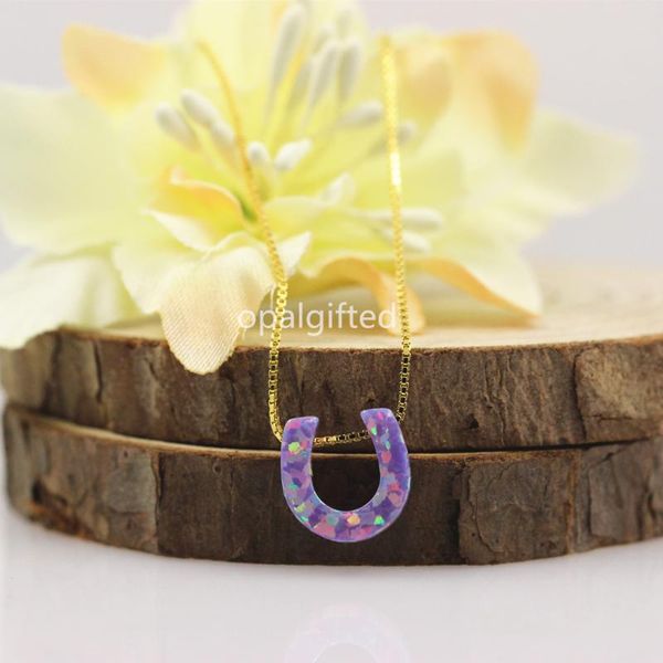 Collane con pendente 1 pz/lotto OP38 Viola 10mm Ferri di Cavallo Opale Collana Sintetica Prezzo HSHOE CollanaPendant