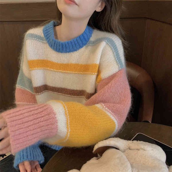 

women's knits & tees loose short sweater women's design sense niche stripe early autumn style outer 34ra, White