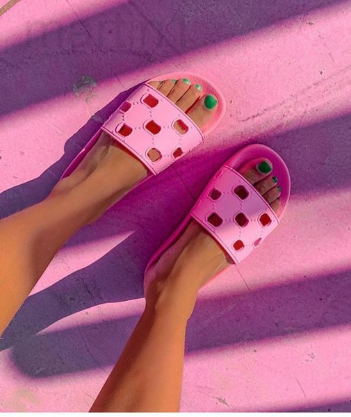 

slippers designer pre-fall 2019 womens cut-out rubber slide sandals girls sporty pool flats slippers mules size euro 35-41dghp, Black