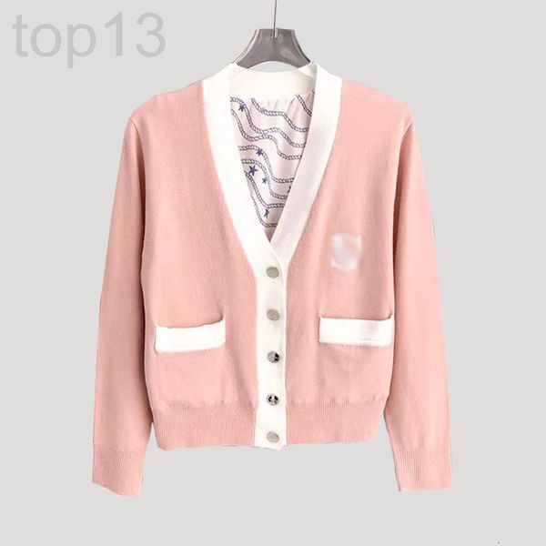 

women's knits & tees designer 22 spring and summer new s family color contrast v-neck knitted cardigan women's wool blended french, White