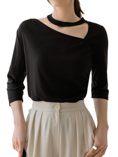 

dazy-less cut out asymmetrical neck tee l3zs#, White