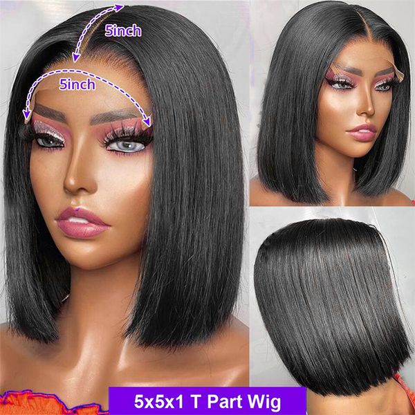 Bob curto reto Bob 100% Human Hair Wig Renda Frontal Part