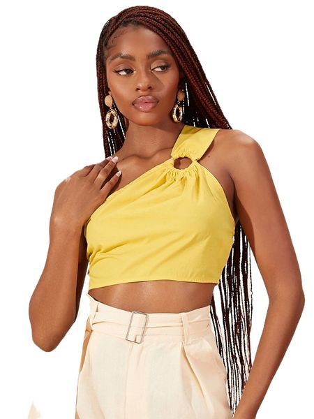 

newness o-ring detail one shoulder crop 597w#, White