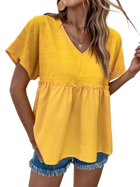 

dolman sleeve frill trim blouse b5qs#, White