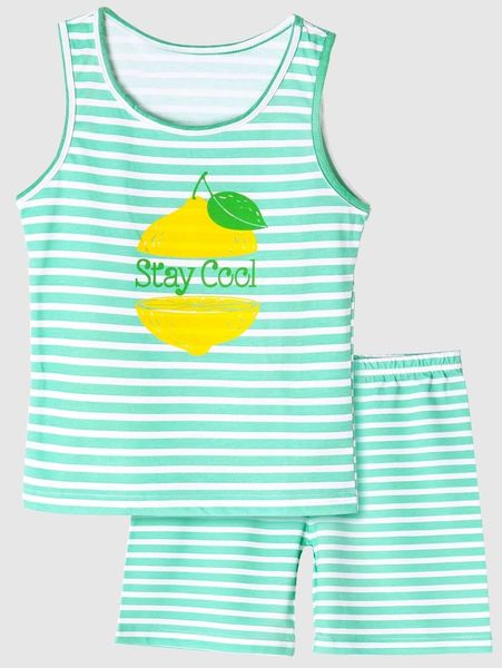 

doctor unicorn girls lemon & striped print tank & shorts she, White